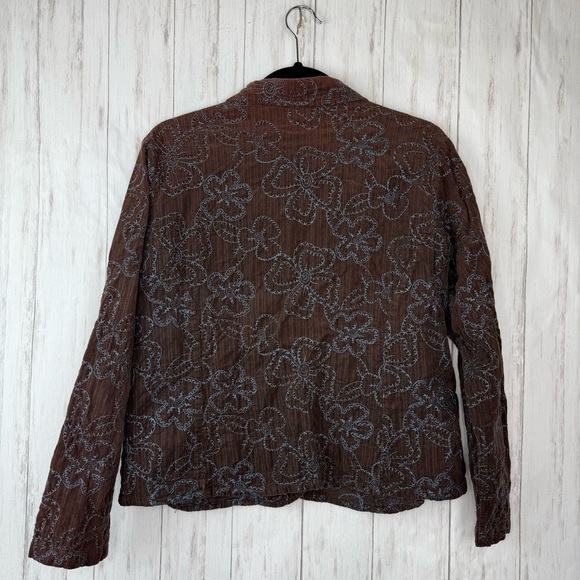 Flax Brown Teal Floral Embroidery Jacket Small - Picture 5 of 7